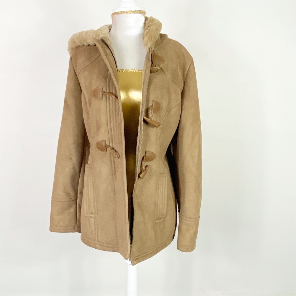 Esprit faux Shearling Coat Tan Brown Leather M